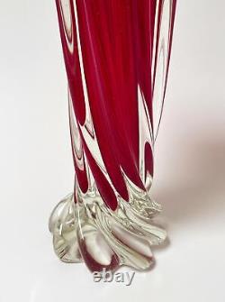 Vintage Italian Murano Art Glass Red Cased Vase MID Century Modern MCM