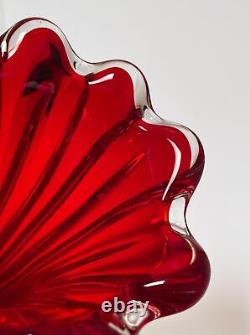 Vintage Italian Murano Art Glass Red Cased Vase MID Century Modern MCM