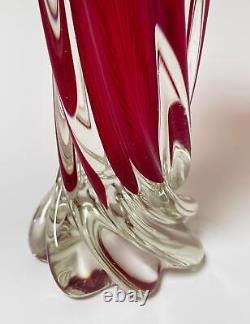 Vintage Italian Murano Art Glass Red Cased Vase MID Century Modern MCM