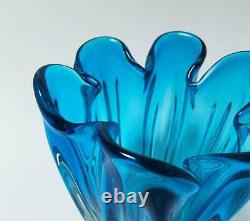 Vintage Italian Murano Art Glass Vase Electric Blue MID Century Retro