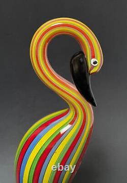 Vintage Italian Murano Art Glass Vibrant Striped Bird Figurine Sculpture