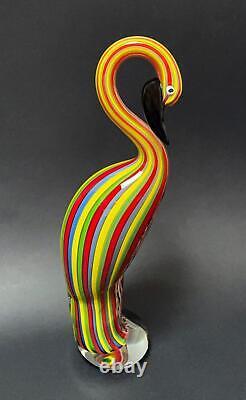 Vintage Italian Murano Art Glass Vibrant Striped Bird Figurine Sculpture