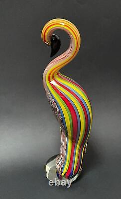 Vintage Italian Murano Art Glass Vibrant Striped Bird Figurine Sculpture