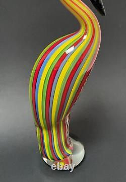 Vintage Italian Murano Art Glass Vibrant Striped Bird Figurine Sculpture