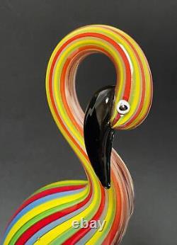 Vintage Italian Murano Art Glass Vibrant Striped Bird Figurine Sculpture