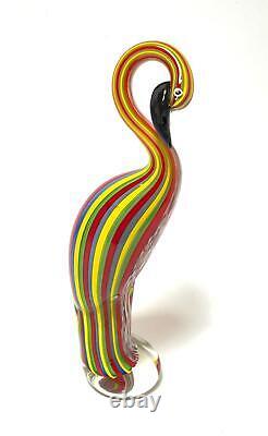 Vintage Italian Murano Art Glass Vibrant Striped Bird Figurine Sculpture