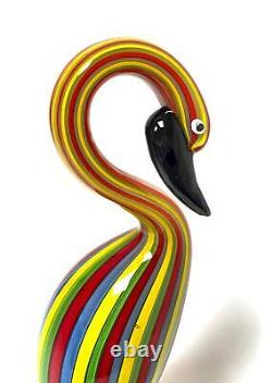 Vintage Italian Murano Art Glass Vibrant Striped Bird Figurine Sculpture