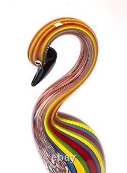 Vintage Italian Murano Art Glass Vibrant Striped Bird Figurine Sculpture