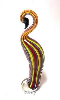 Vintage Italian Murano Art Glass Vibrant Striped Bird Figurine Sculpture