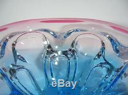 Vintage Italian Murano Blue And Cranberry Cased Art Glass Bowl