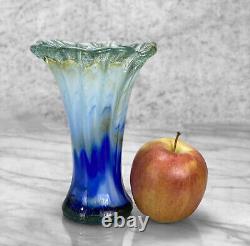 Vintage Italian Murano Blue Blown Art Glass Flared Vase