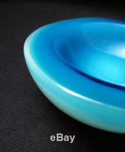 Vintage Italian Murano Blue Opalescent Alabastro Cased Glass Geode Bowl Seguso