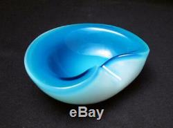 Vintage Italian Murano Blue Opalescent Alabastro Cased Glass Geode Bowl Seguso