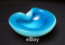 Vintage Italian Murano Blue Opalescent Alabastro Cased Glass Geode Bowl Seguso