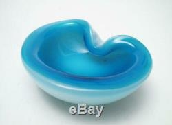 Vintage Italian Murano Blue Opalescent Alabastro Cased Glass Geode Bowl Seguso