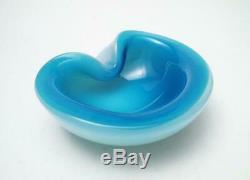 Vintage Italian Murano Blue Opalescent Alabastro Cased Glass Geode Bowl Seguso