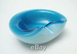 Vintage Italian Murano Blue Opalescent Alabastro Cased Glass Geode Bowl Seguso