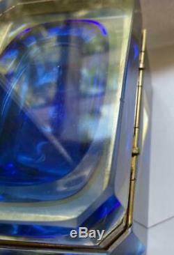 Vintage Italian Murano Blue Yellow Sommerso Art Glass Dresser Casket Jewelry Box