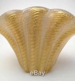 Vintage Italian Murano Borovier & Toso Cordonato D'oro Gold Cased Art Glass Vase