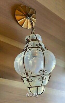 Vintage Italian Murano Caged Glass Hanging Pendant Lamp 12.5