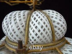 Vintage Italian Murano Caged Glass Hanging Pendant Lamp White Latticino 15