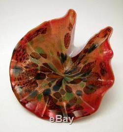 Vintage Italian Murano Cased Avem Aventurine Art Glass Dish MID Century
