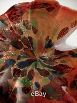 Vintage Italian Murano Cased Avem Aventurine Art Glass Dish MID Century