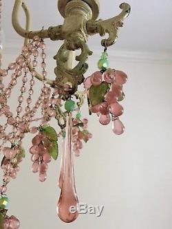 Vintage Italian Murano Chandelier with Pink Grapes And Glass Beads