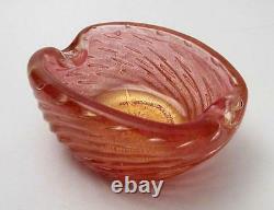 Vintage Italian Murano Cranberry Pink Gold Aventurine Bullicante Art Glass Bowl