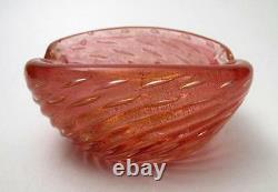 Vintage Italian Murano Cranberry Pink Gold Aventurine Bullicante Art Glass Bowl