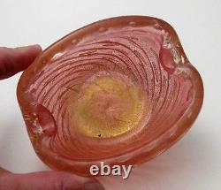 Vintage Italian Murano Cranberry Pink Gold Aventurine Bullicante Art Glass Bowl