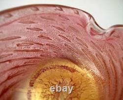 Vintage Italian Murano Cranberry Pink Gold Aventurine Bullicante Art Glass Bowl