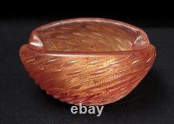 Vintage Italian Murano Cranberry Pink Gold Aventurine Bullicante Art Glass Bowl