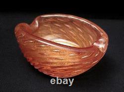 Vintage Italian Murano Cranberry Pink Gold Aventurine Bullicante Art Glass Bowl