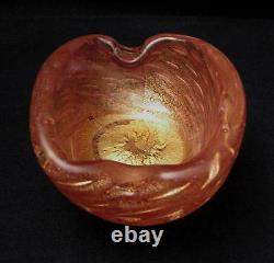 Vintage Italian Murano Cranberry Pink Gold Aventurine Bullicante Art Glass Bowl