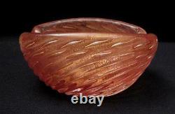 Vintage Italian Murano Cranberry Pink Gold Aventurine Bullicante Art Glass Bowl