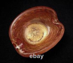 Vintage Italian Murano Cranberry Pink Gold Aventurine Bullicante Art Glass Bowl