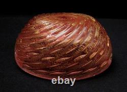 Vintage Italian Murano Cranberry Pink Gold Aventurine Bullicante Art Glass Bowl