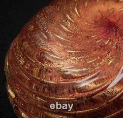 Vintage Italian Murano Cranberry Pink Gold Aventurine Bullicante Art Glass Bowl