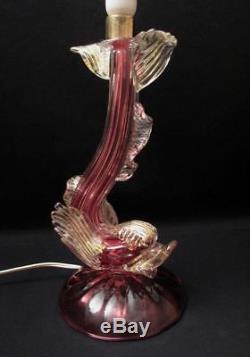 Vintage Italian Murano Cranberry Pink & Gold Aventurine Glass Dolphin Fish Lamp