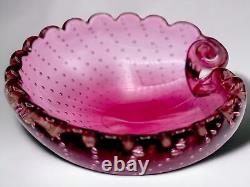 Vintage Italian Murano Cranberry Red Bullicante Seashell Glass Bowl Catchall