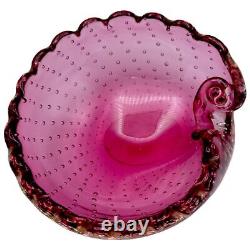 Vintage Italian Murano Cranberry Red Bullicante Seashell Glass Bowl Catchall