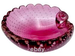 Vintage Italian Murano Cranberry Red Bullicante Seashell Glass Bowl Catchall