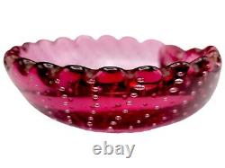 Vintage Italian Murano Cranberry Red Bullicante Seashell Glass Bowl Catchall