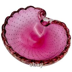 Vintage Italian Murano Cranberry Red Bullicante Seashell Glass Bowl Catchall