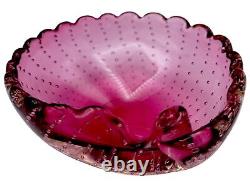 Vintage Italian Murano Cranberry Red Bullicante Seashell Glass Bowl Catchall