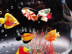 Vintage Italian Murano Glass Aquarium Six Fish 6x7 Sculpture Paperweight