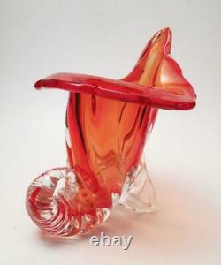 Vintage Italian Murano Glass Cornucopia Vase Vibrant Orange MID Century Modern