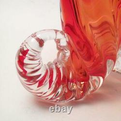 Vintage Italian Murano Glass Cornucopia Vase Vibrant Orange MID Century Modern