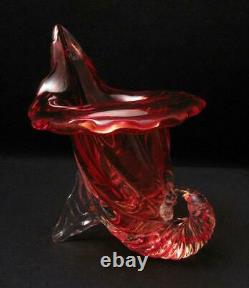 Vintage Italian Murano Glass Cornucopia Vase Vibrant Orange MID Century Modern